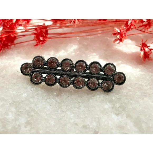 Silver Toned Vintage Rhinestone Classic Elegant Double Row Brooch Pin - Picture 6 of 10